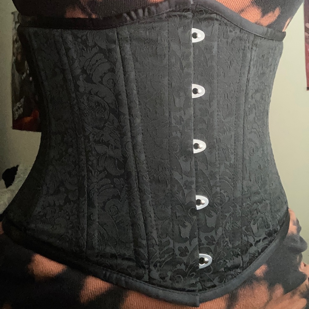 Black floral steel-boned underbust corset